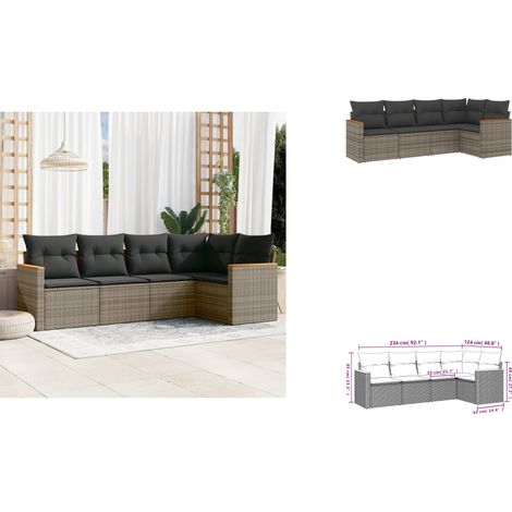 5-tlg. Garten-Sofagarnitur mit Kissen Grau Poly Rattan - Gartenmöbel - Esszimmergarnitur - Outdoor Möbel - Lounge Set - Rattan Sofa (1/3)
