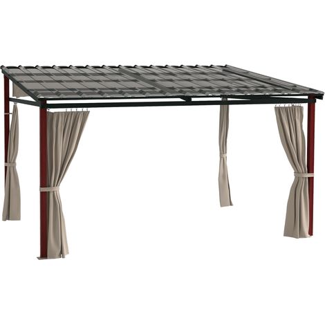 Pergola con Tende Laterali e Tetto Retrattile in PC, in Alluminio e Metallo, 345x300x215-255 cm, Crema