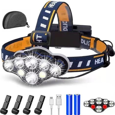 Lampe Frontale Led Ultra Puissante,2000 Lumens 8 Led 8 Modes Lampe Frontale Led Rechargeable USB 90° RéGlable Ipx4 ÉTanche,Torches Frontales Parfait Pour Camping, Pêche, Cave, Jogging Et Randonnée [Cl (1/5)