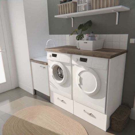 Ensemble meubles buanderie - Emplacements lave-linge et sèche-linge surélevés - B10