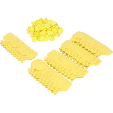100 étiquettes auriculaires vierges en polyuréthane jaune pour bovins (vaches) (1/5)