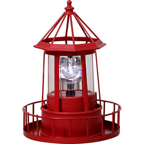 Phare rotatif à 360 degrés, lampe solaire LED rotative pour jardin, lampe phare étanche (rouge)-AquaForge (1/5)