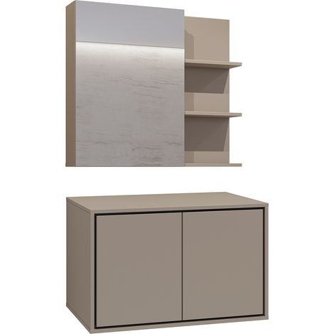 Doppelwaschtisch und Hängesäule 78cm Sophéa, Taupe