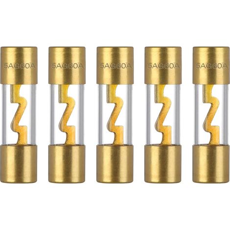 Gold Plated Glass Fuse 60A 12V Car Audio Fuses 12 Volt for Car Sound Amplifiers Car Stereo Power Security Protection (Pack of 5) (1/4)