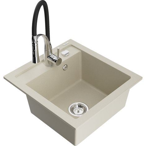 Mexen Vito évier en granit à 1 bac avec mitigeur de cuisine Aster, beige - 6503-69-73450-07 (1/5)