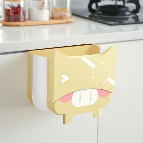 Poubelle Suspendue En Plastique Pliable Design Cochon Pour Cuisine Salle De Bain Sans Perçage 1 Pièce