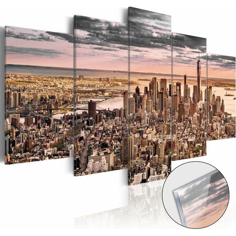Tableau sur verre new york city : ciel du matin - 200 x 100 cm (1/4)