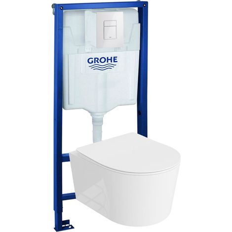 GROHE Bâti-support Solido + Lavita WC Loso suspendu blanc sans bord + panneau de commande Delta 25 blanc  Kit complet WC
