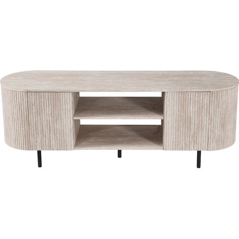 TV-Möbel VAGOS – Farbe helles Eichenholz – Abgerundetes TV-Möbel – 2 Türen & 2 Fächer – 160 cm – Modernes Design (1/5)