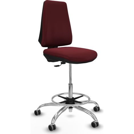 Taburete Elche CP similpiel granate base cromada ruedas 65mm engomadas