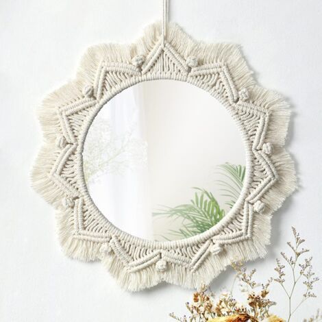Miroir Mural, Miroir Art Décor, Macramé Frange Miroirs, Ronds Décoratifs Ornement pour Chambre Salon Décor (1/5)