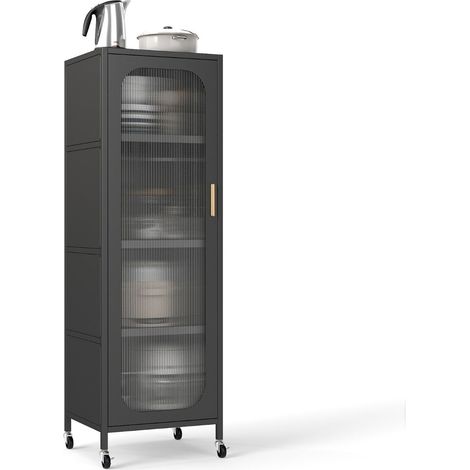 Mobiletto contenitore stretto 45 x 40 x 141 cm con ripiani regolabili e anta semitrasparente in acciaio al carbonio nero 200016171