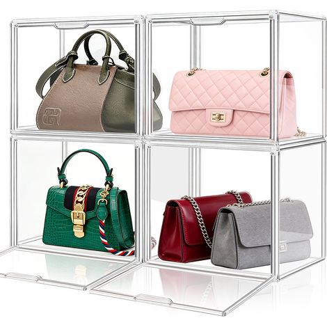 4X Kunststoff Handtaschen Aufbewahrungs Organizer 40x25x30cm, Transparente Stapelbare Aufbewahrungsschubladen mit Magnetischer Tür Handtaschen-Organizer für Schrank, Spielzeug-Organisation Ausstellung (1/5)