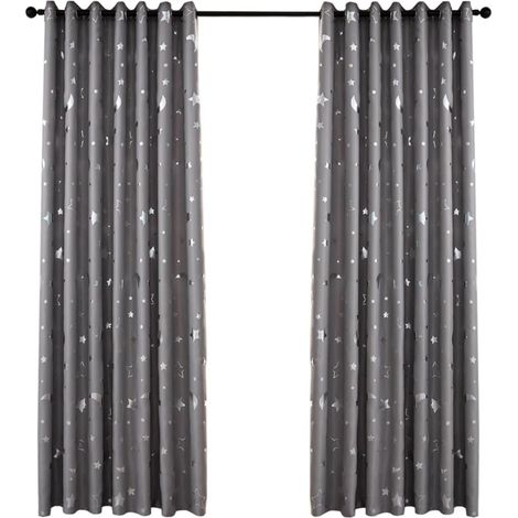 Rideau D'isolation Thermique en Polyester Étoiles et Lunes, Occultant et Simple, Facile à Installer par Perforation, pour Chambre en Saison Hivernale (1/5)