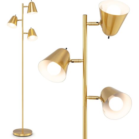 Floor Lamp with 3 Adjustable E27 LED Bulbs, Gold, 163cm (1/5)