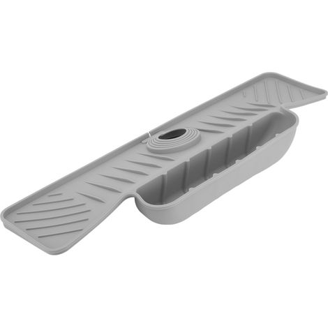 Tapis de robinet avec panier de rangement séchage rapide pare-éclaboussures évier cuisine en silicone égouttoir protecteur d'évier pour cuisine salle de bain gris (1/5)