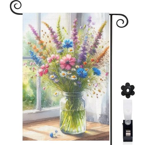 Drapeau de jardin Bienvenue en toile double face 30 x 45 cm vertical jardin et cour (1/5)