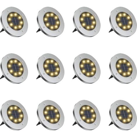 Paquet de 12 lampes solaires, plastique/acier inoxydable, LED, IP65, argent