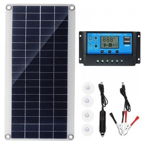 Panneau solaire 300W 12V, kit de panneau solaire, kit de chargeur de batterie avec régulateur de charge solaire 20A pour camping - car, yacht, extérieur, jardin, éclairage (1/5)