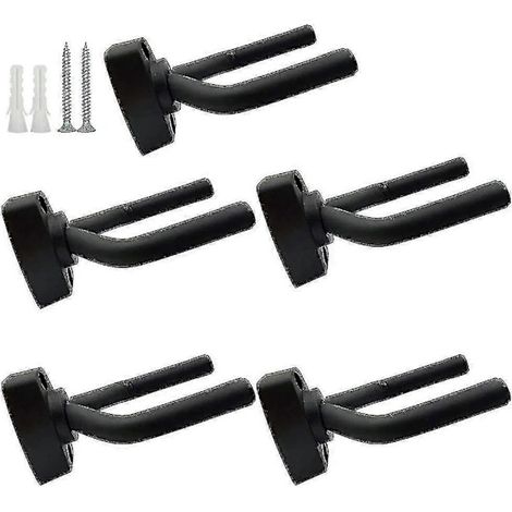 Set mit 5 schwarzen Wandhalterungen für Gitarren inklusive Schrauben, geeignet für E-Gitarren und Akustikgitarren