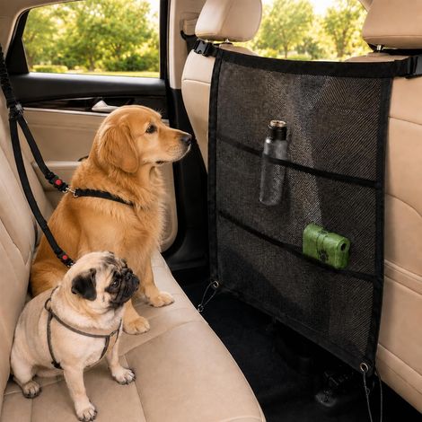 Filet de séparation de voiture pour chien 70 × 57 cm avec poches et sangles (1/5)