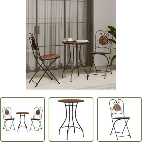 Balkonmöbel -  Mosaik-Bistro-Set Terrakottarot Eisen und Keramik (1/5)