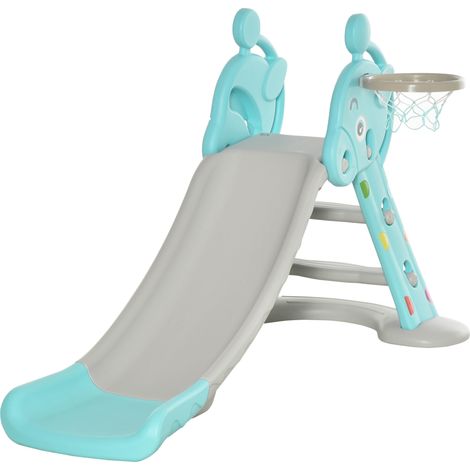 HOMCOM Toboggan Enfant avec Panier de Basket-Ball Échelle d'escalade pour enfant +18 mois Usage intérieur et extérieur Charge Max 20KG dim. 147L x 82l x 85,5H cm Bleu et Gris