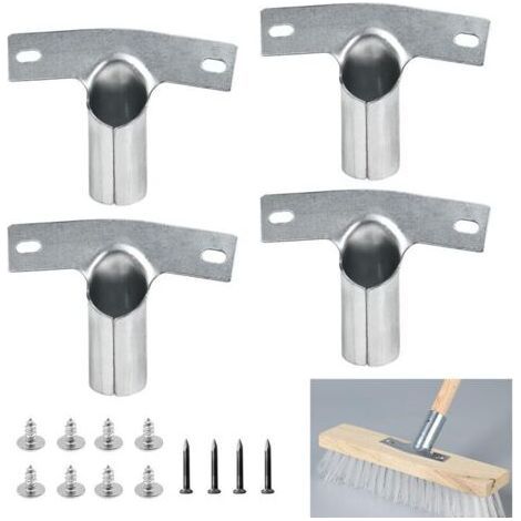 4 Pack Metal Handle Bracket for 23mm Broom Handle with 12 Screws Metal Broom Handle Bracket Metal Handle Bracket for Broom Handles Handle Bracket for Tool Handles (1/5)