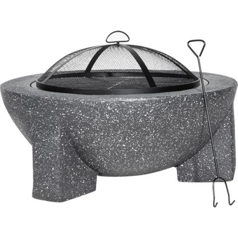 Dellonda DG191 Round MgO Fire Pit with BBQ Grill, �75cm, Safety Mesh Screen - Dark Grey