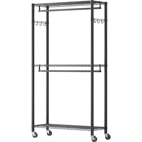 Portant à vêtements robuste, 3 niveaux réglables, acier au carbone, capacité 204 kg, pour chambre, boutique, entrée. (1/5)