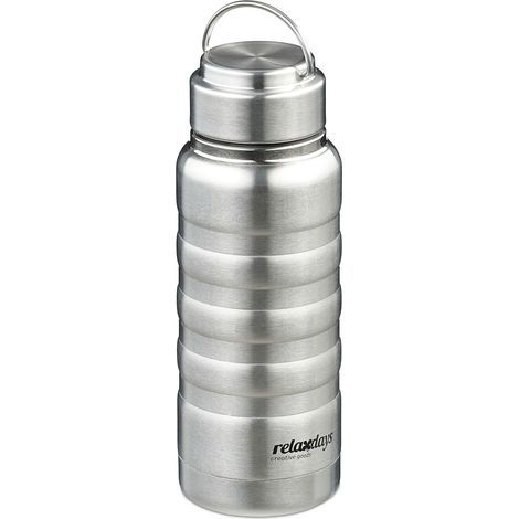 Relaxdays Stainless Steel Drinking Bottle, 400 ml, Leakproof, Cold & Hot Drinks, Vacuum Insulated Flask, Outdoor, Silver