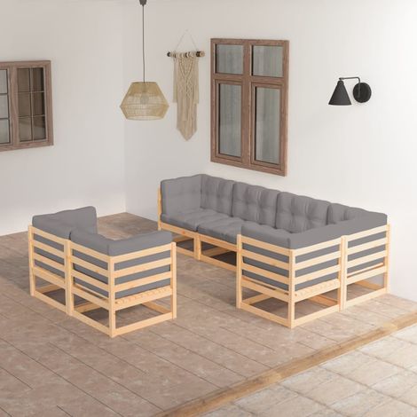7-tlg. Garten-Lounge-Set mit Kissen Massivholz Kiefer (1/5)