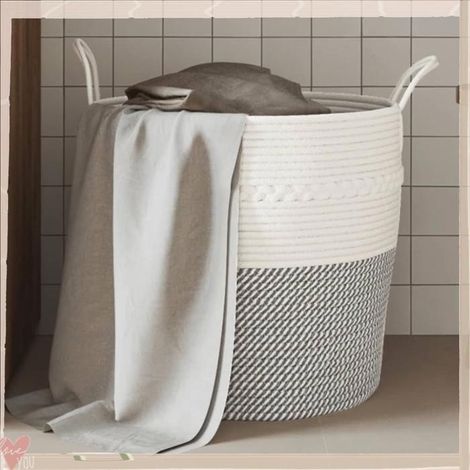 358486 Panier de rangement gris et blanc 43x38 cm coton (1/5)