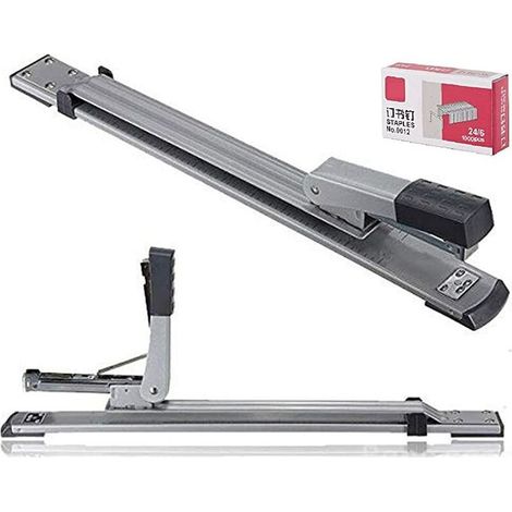 Agrafeuse-cloueuse à main Agrafeuse robuste à bras long standard avec couture moyenne A3 grande allongement fournitures de bureau facile Argenté (1/5)