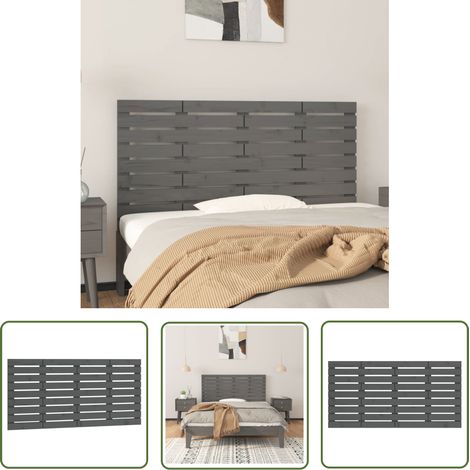 The Living Store Tête de lit murale Gris 146x3x63 cm Bois massif de pin - Tête De Lit Murale - Tête De Lit Bois - Tête De Lit Grise - Literie - Décoration Chambre (1/5)