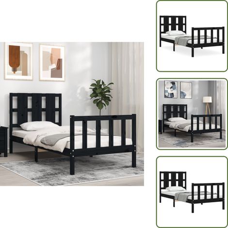 Cabecero de cama - vidaXL Estructura de cama individual con cabecero madera maciza negro - Colchón para cama