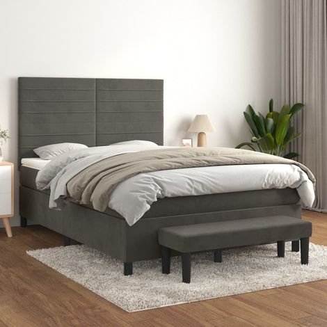Boxspringbett mit Matratze Dunkelgrau 140x200 cm Samt (1/5)