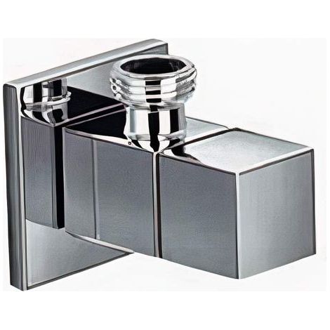 Quarter Turn ½ Inch Angle Shut Off Valve Douche Tap Outlet with Flange Chrome Plated Brass Bidet Spray Accessory - Square Design