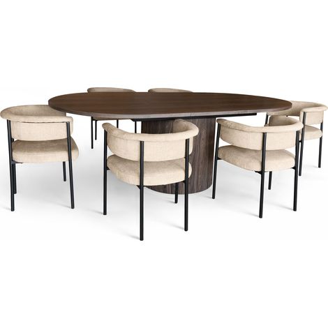 Ensemble table extensible 180/220cm et 6 fauteuils, COLETTE