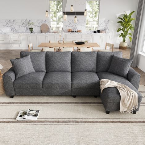 REDOM Divano angolare 280x136x82 cm, 4 posti a L con chaise longue contenitore, schienale ribaltabile, chenille grigio (1/5)