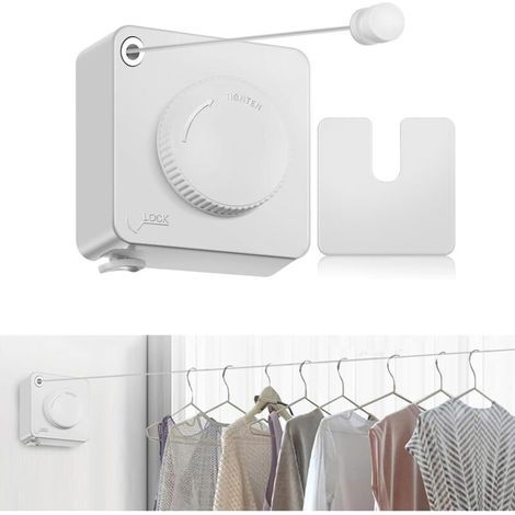 Corde à Linge Rétractable pour Balcon, Fil à Linge Rétractable Extérieur 4,8M en Acier Inoxydable, Étendoir à Linge Fil Rétractable, Corde à Linge Murale Intérieur, Gain de Place (1/5)