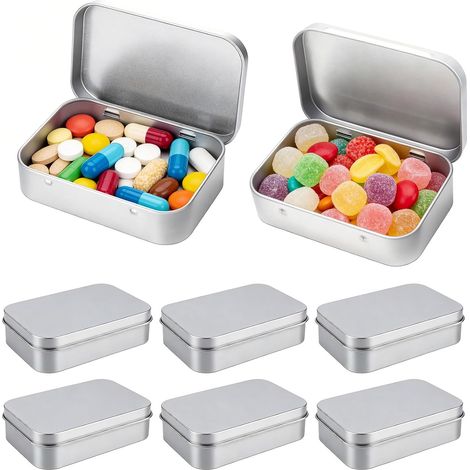 Lot de 8 boîtes en métal argenté en acier inoxydable – Mini boîtes de rangement carrées robustes avec couvercle pour pièces de monnaie, pilules, bijoux, bonbons, clés et petites pièces – Boîtes de (1/5)
