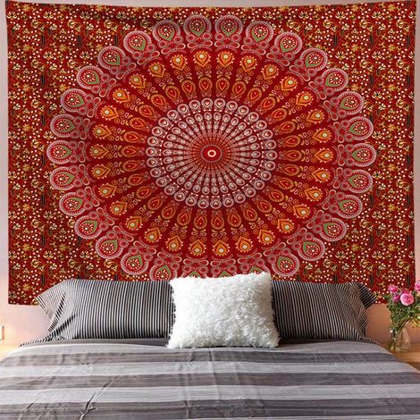 Tapisserie indienne hippie psychédélique paon 150x130 (brossé) (1/2)