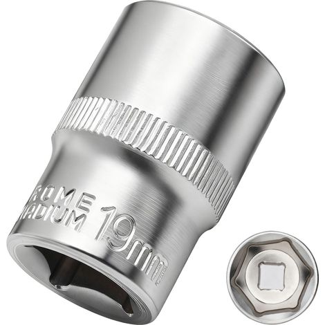 Douille 19 mm 1/2" douille 6 pans, CR-V, finition chromée mate (1/4)