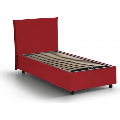 Talamo Italia - Letto singolo Argentino, Letto contenitore con rivestimento in tessuto, 100% Made in Italy, Apertura frontale, adatto per materasso Cm 80x190, Rosso