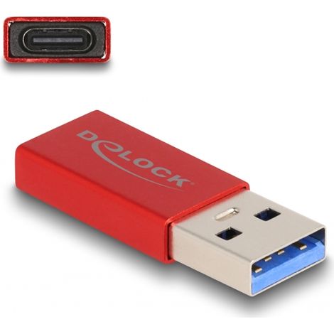 Delock Adaptador USB 10 Gbps USB Tipo-A macho a USB Type-Câ¢ activa hembra rojo