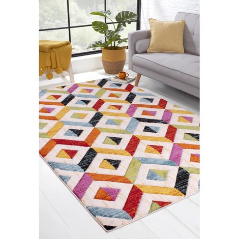Spectra Carved Sarasota Geometric Rainbow Bright Multi Coloured Soft Rug 120 x 170 cm (4'x5'6")