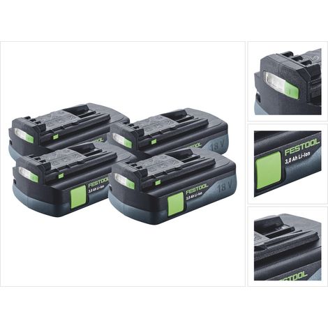 Festool Akku Set 4x BP 18 Li 3,0 C Akku 18 V 3,0 Ah / 3000 mAh Li-Ion ( 4x 577658 ) mit Ladestandanzeige