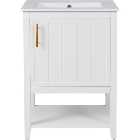 Meuble lavabo 60cm avec vasque céramique, étagère, blanc