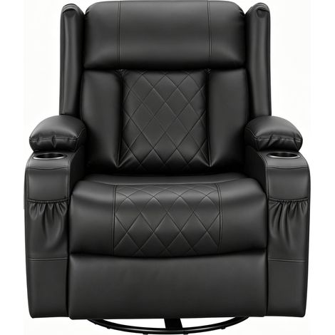 Poltrona relax girevole con schienale reclinabile e poggiapiedi, PU nera, 87 x 94,5 x 103,5 cm (1/5)